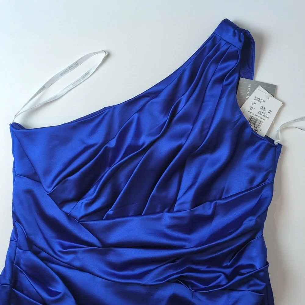 David's Bridal One Shoulder Asymmetrical Ruched Horizon Blue Cocktail Dress 16